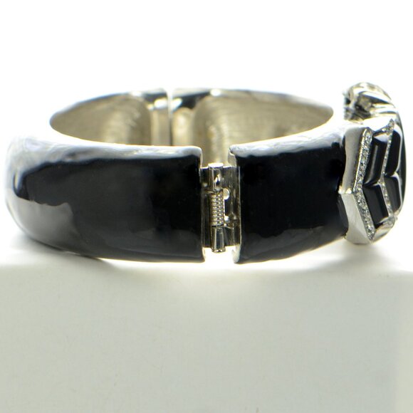 Kenneth Jay Lane KJL Black Enamel Art Deco Cuff Bracelet - Picture 3 of 6